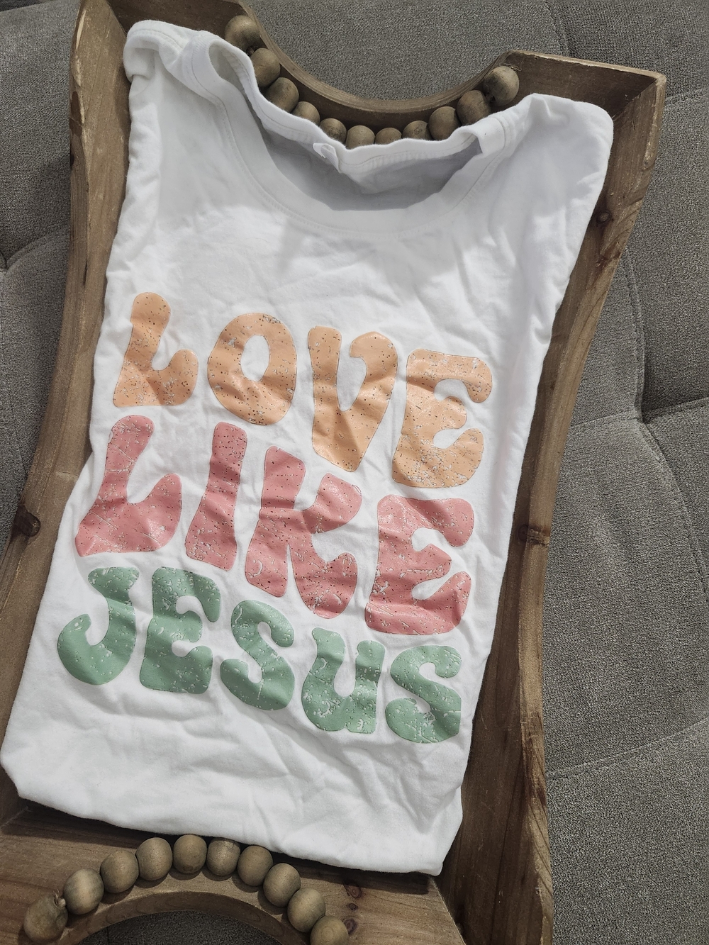 White Graphic Tee "Love Like Jesus" Christian Retro Inspired - Picture 4 of 4